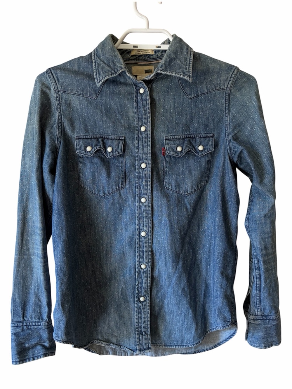 Levi’s Denim Snap Button Down Shirt Western Pearl Blue White Y2K Western Crunchy